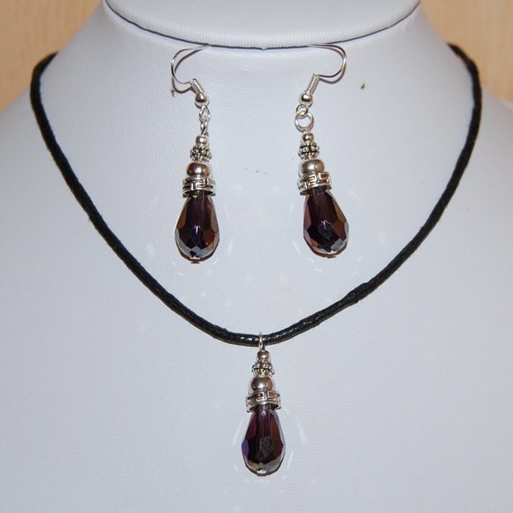 Purple Crystal Glass Necklace and Earring Set,Purple Necklace Earrings,Candy Col - Picture 1 of 2